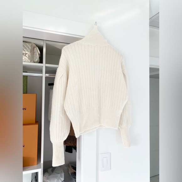 AllSaints Viola Zip Collar Wool Ribbed Puff Sleeve Sweater - Picture 6 of 9